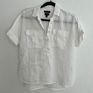 J. Crew White Linen Short-Sleeve Button-Down Shirt